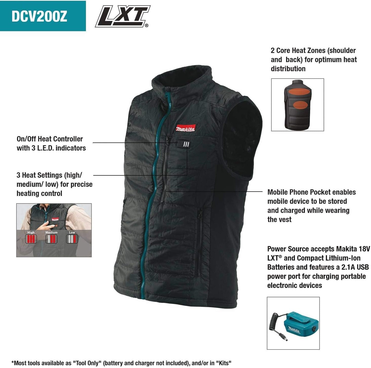 DCV202ZS – Cordless Heated Vest with Battery